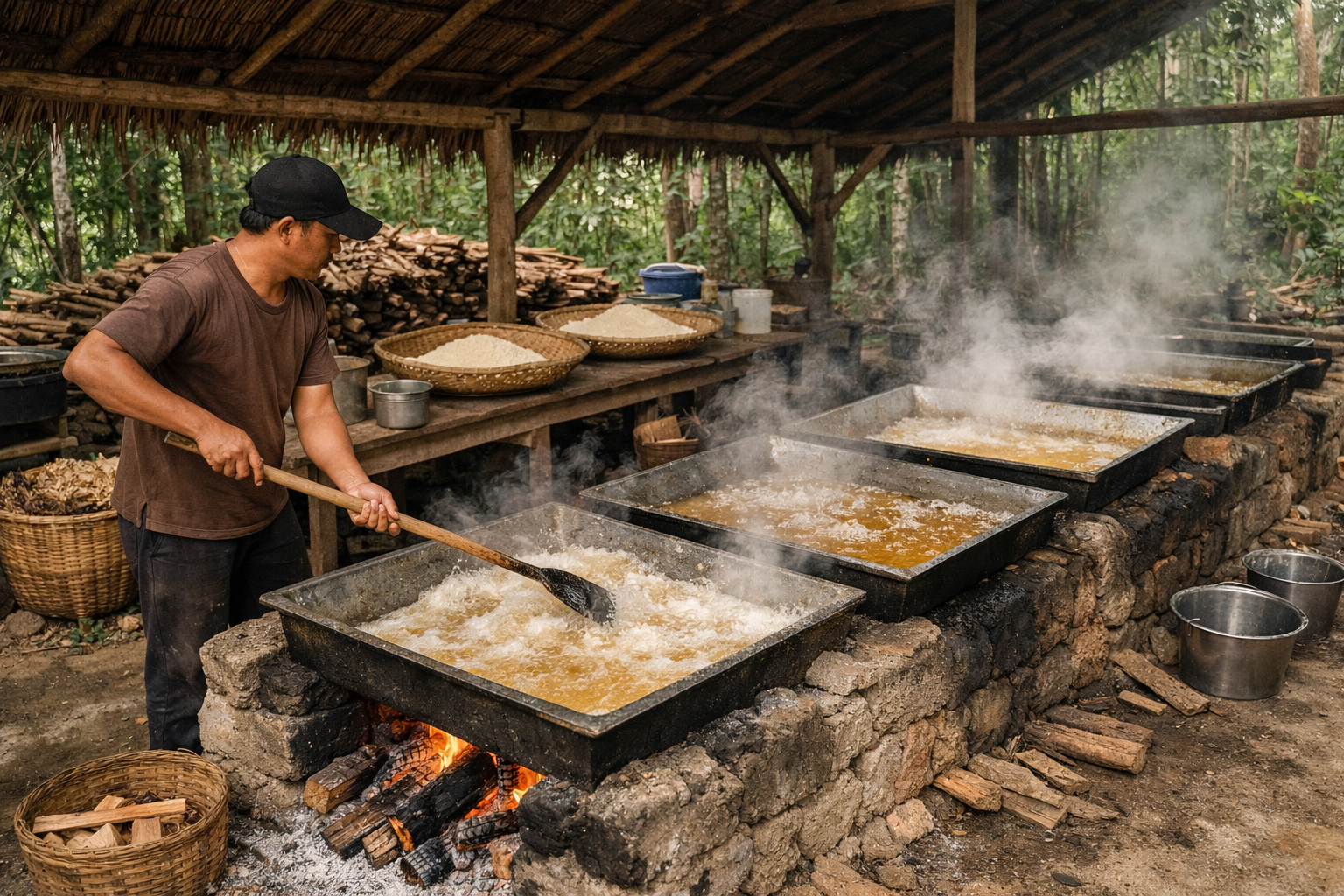 Boiling coconut sap