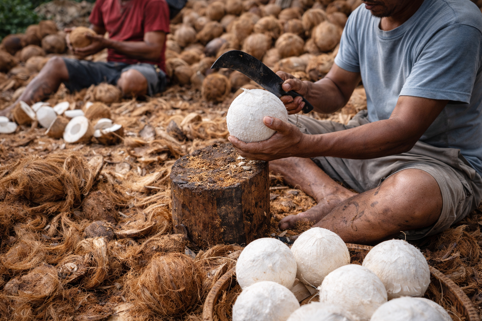 Coconut husking and paring